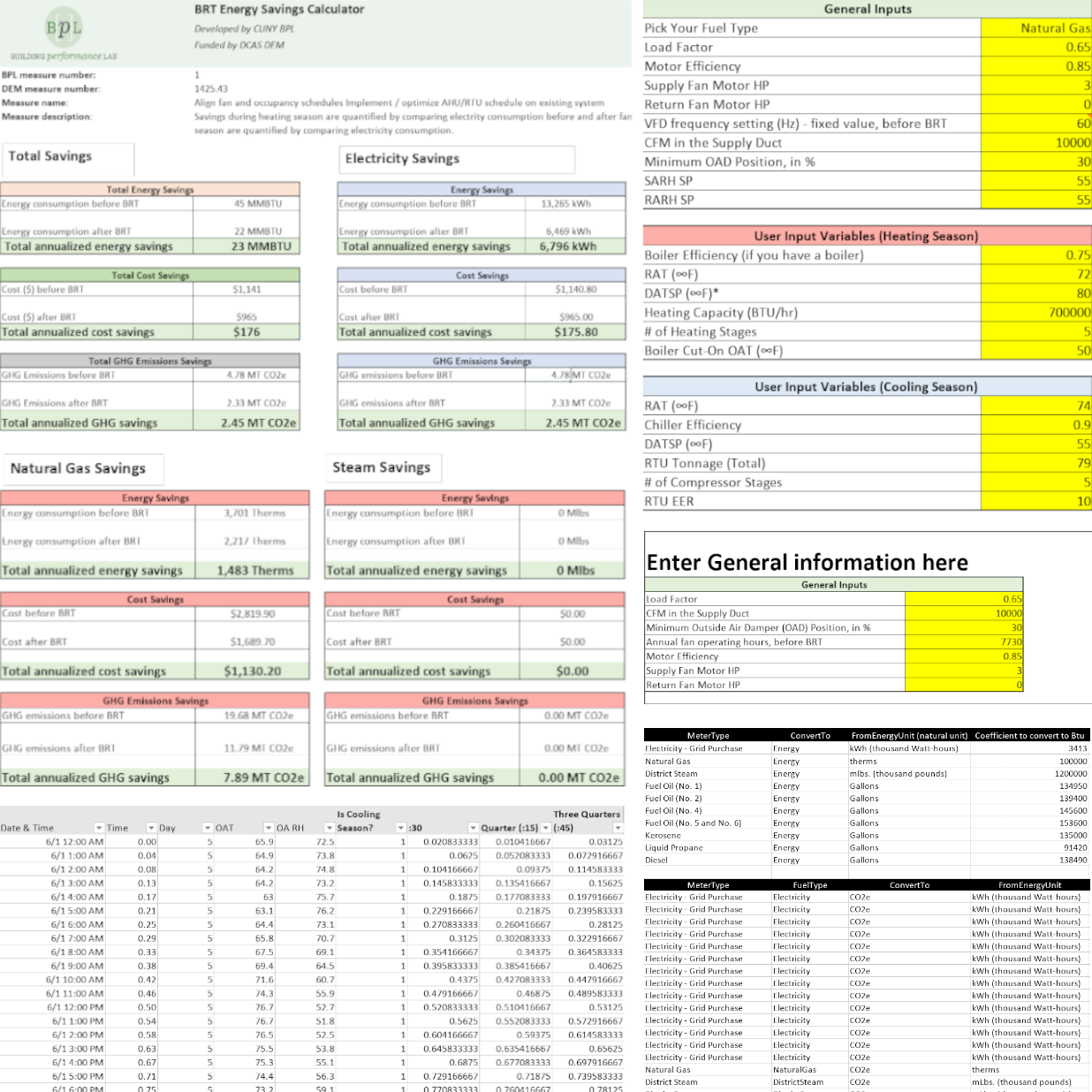 BRT energy savings calculator screenshot
